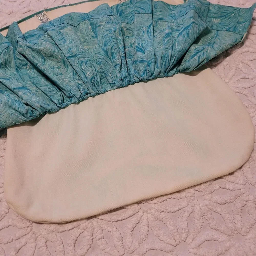 Vintage Blue & Cream Clothes Pin Bag Looks Like Girls Dress No Hanger